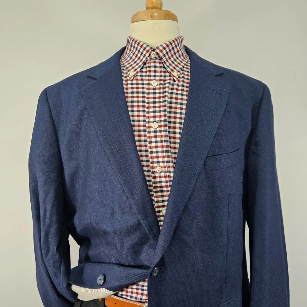 Stafford Essentials Men's Sport Coat Blazer Two Button Navy Polyester Blend 46L